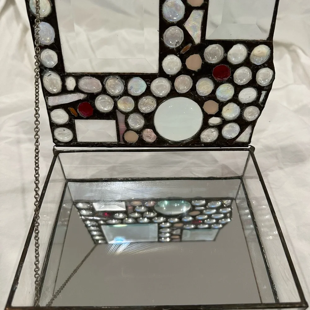 Abstract Bedazzled Hand Made Artisan 3D Mirrored Box
